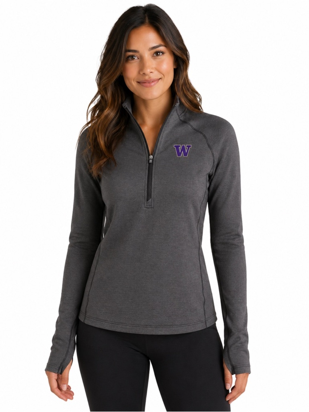 Washington Huskies Cutter & Buck Women's Black Heather Half-Zip Pullover Medium